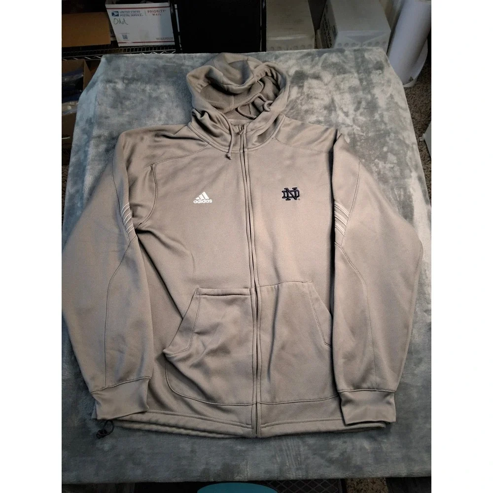 Adidas Mens Notre Dame Fighting Irish ClimaWarm Full‎ Zip Hoodie Gray Size M